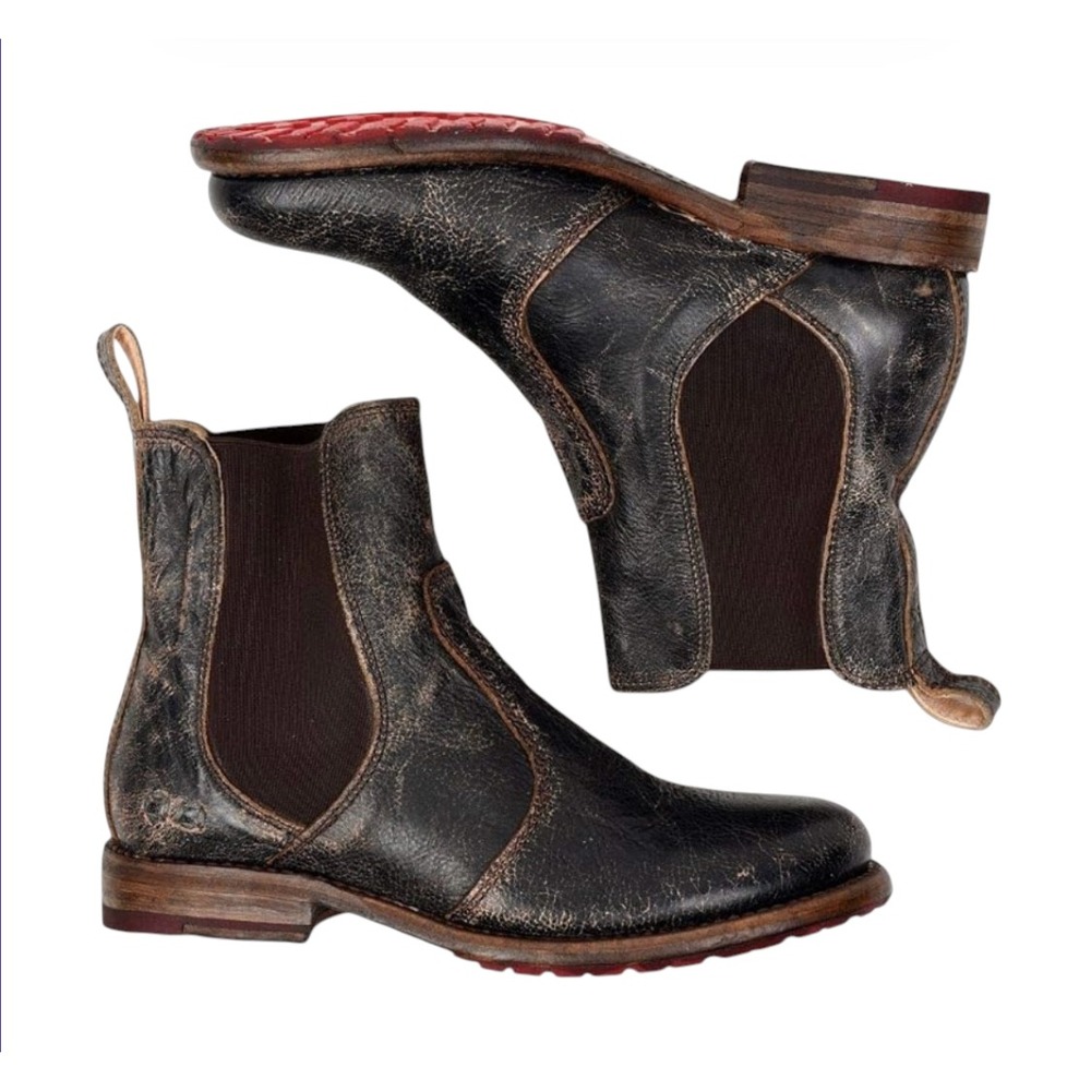 BED STU BedStu NANDI CHELSEA BOOTS Distressed Leather Black Lux/Brown MINT! 7.5